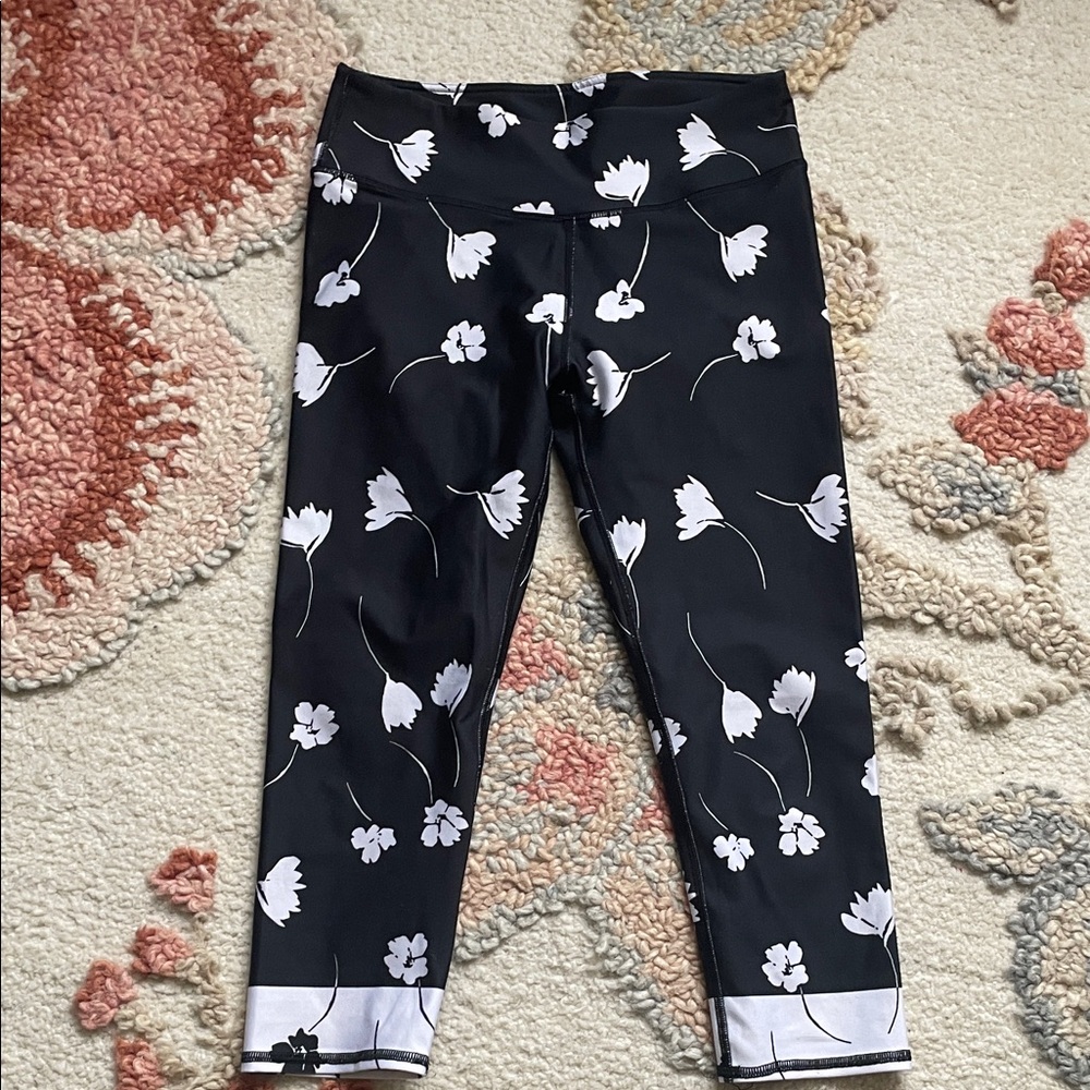 Fabletics Black and White Floral Kids Leggings